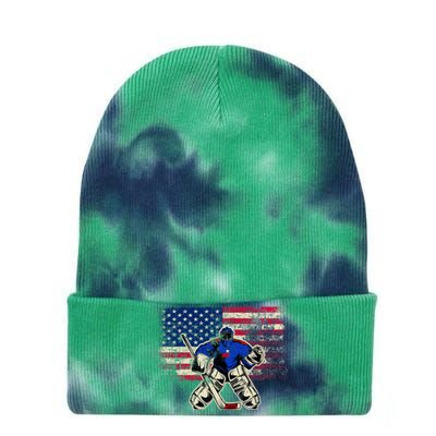 Vintage Ice Hockey Goalie USA Flag Gift For Goalie Tie Dye 12in Knit Beanie