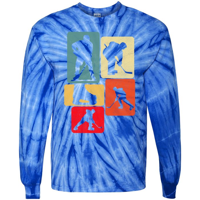 Vintage Ice Hockey Silhouette Players Retro Style Design Meaningful Gift Tie-Dye Long Sleeve Shirt