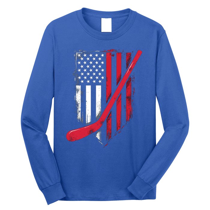 Vintage Ice Hockey American Flag Gift Long Sleeve Shirt