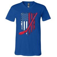 Vintage Ice Hockey American Flag Gift V-Neck T-Shirt