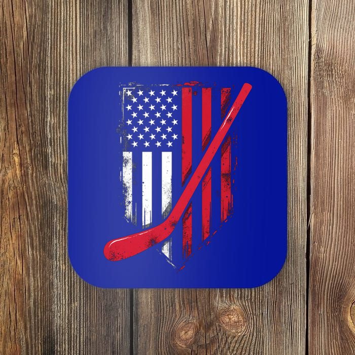 Vintage Ice Hockey American Flag Gift Coaster