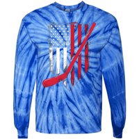 Vintage Ice Hockey American Flag Gift Tie-Dye Long Sleeve Shirt