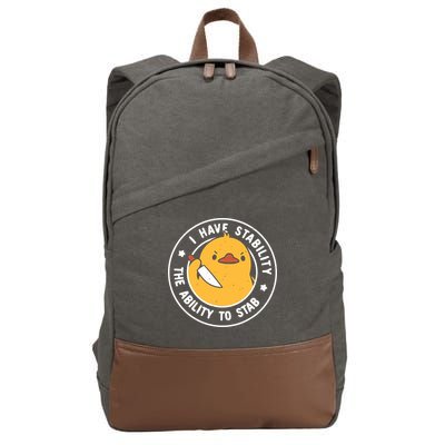 Vintage I Have Stability The Ability To Stab Cotton Canvas Backpack