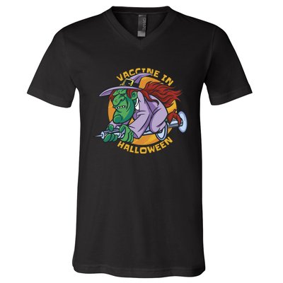 Vaccine In Halloween Witch V-Neck T-Shirt