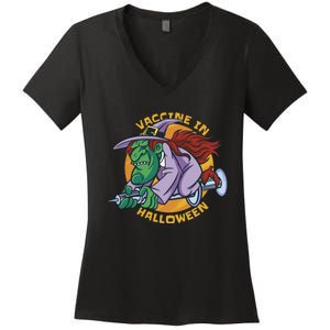 Vaccine In Halloween Witch Women's V-Neck T-Shirt