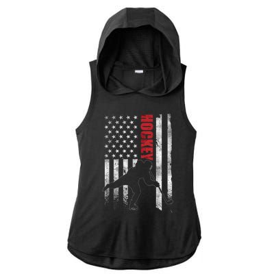 Vintage Ice Hockey American Flag Ice Hockey Player 4th July Ladies PosiCharge Tri-Blend Wicking Draft Hoodie Tank