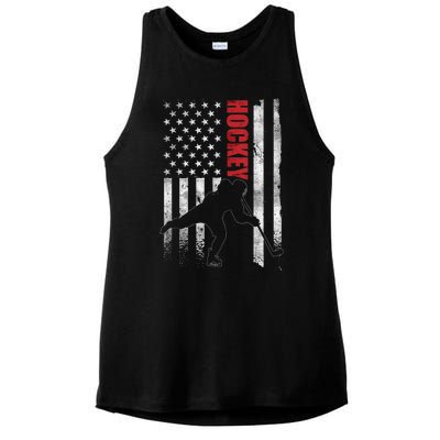 Vintage Ice Hockey American Flag Ice Hockey Player 4th July Ladies PosiCharge Tri-Blend Wicking Tank