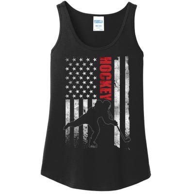 Vintage Ice Hockey American Flag Ice Hockey Player 4th July Ladies Essential Tank