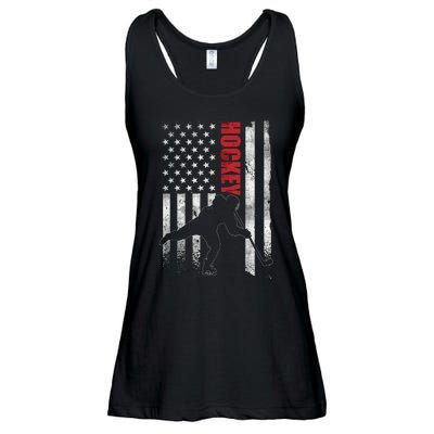 Vintage Ice Hockey American Flag Ice Hockey Player 4th July Ladies Essential Flowy Tank