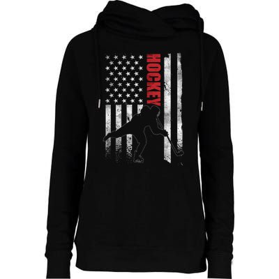 Vintage Ice Hockey American Flag Ice Hockey Player 4th July Womens Funnel Neck Pullover Hood