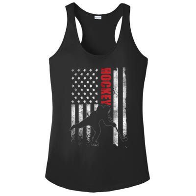 Vintage Ice Hockey American Flag Ice Hockey Player 4th July Ladies PosiCharge Competitor Racerback Tank