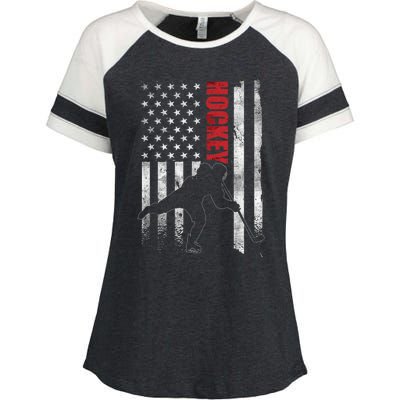 Vintage Ice Hockey American Flag Ice Hockey Player 4th July Enza Ladies Jersey Colorblock Tee