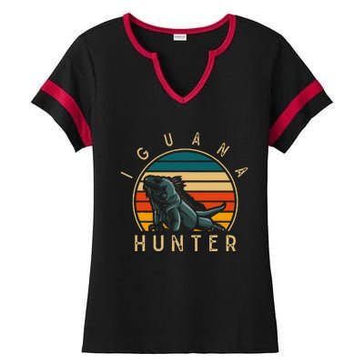 Vintage Iguana Hunter Funny Reptile Lover Ladies Halftime Notch Neck Tee