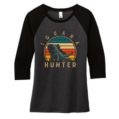 Vintage Iguana Hunter Funny Reptile Lover Women's Tri-Blend 3/4-Sleeve Raglan Shirt