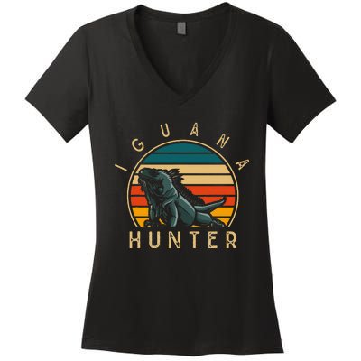 Vintage Iguana Hunter Funny Reptile Lover Women's V-Neck T-Shirt