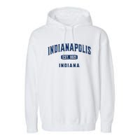 Visit Indianapolis Indiana Vintage Athletic Souvenir Garment-Dyed Fleece Hoodie