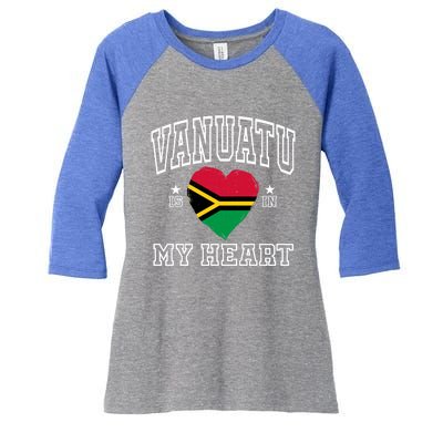 Vanuatu Is In My Heart Proud Flag Athletic Souvenir Gift Women's Tri-Blend 3/4-Sleeve Raglan Shirt