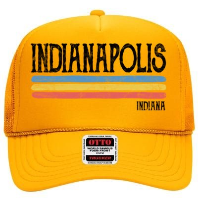 Vintage Indianapolis Indiana Gift Love Gift Souvenir High Crown Mesh Back Trucker Hat