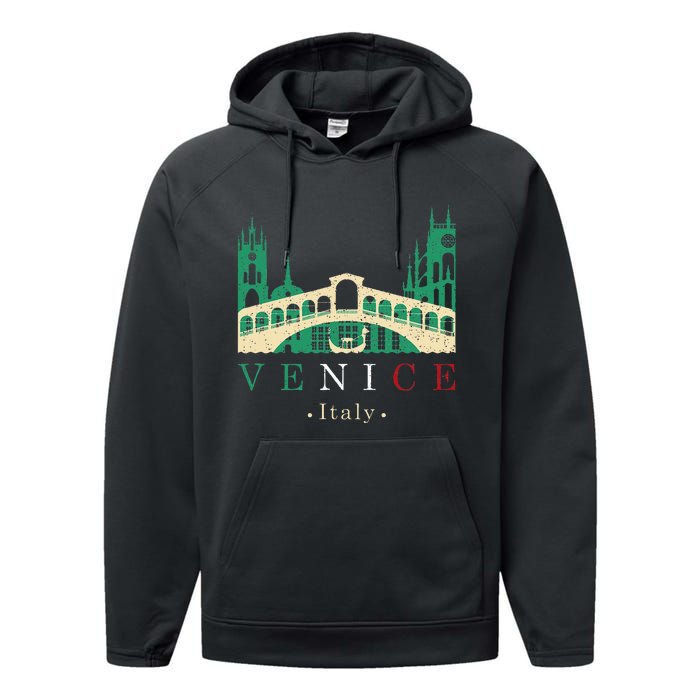 Venice Italy Iconic Gondola Rialto Bridge Ponte Di Rialto Performance Fleece Hoodie