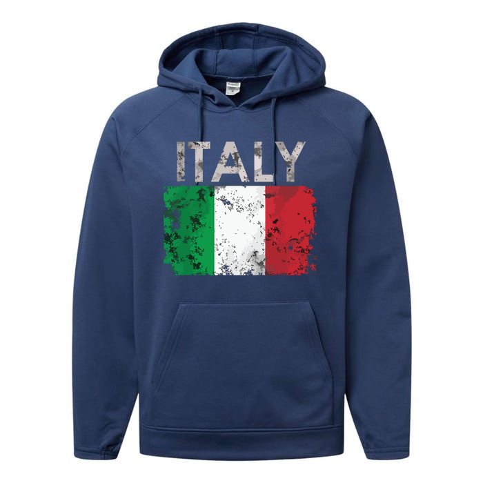 Vintage Italy Italia Italian Flag Pride Gift Performance Fleece Hoodie