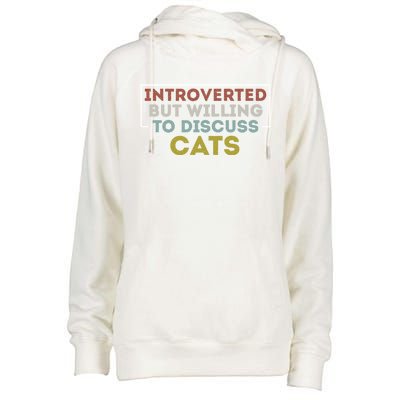 Vintage Introvert Introverted But Willing To Discuss Cats Gift Womens Funnel Neck Pullover Hood