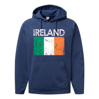 Vintage Ireland Irish Flag Pride Gift Cool Gift Performance Fleece Hoodie