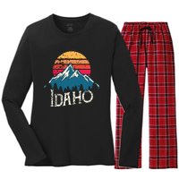 Vintage Idaho Id Mountains Outdoor Wildness Retro Women's Long Sleeve Flannel Pajama Set 