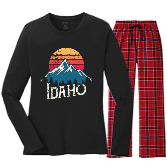 Vintage Idaho Id Mountains Outdoor Wildness Retro Women's Long Sleeve Flannel Pajama Set 