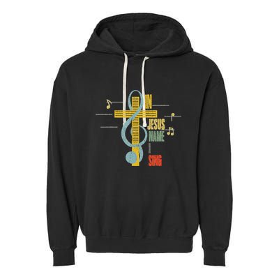 Vintage In Jesus Name I Sing Music Note Cross Garment-Dyed Fleece Hoodie