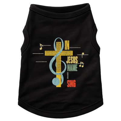Vintage In Jesus Name I Sing Music Note Cross Doggie Tank