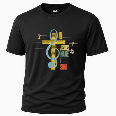 Vintage In Jesus Name I Sing Music Note Cross Performance Shirt