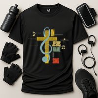 Vintage In Jesus Name I Sing Music Note Cross Performance Shirt