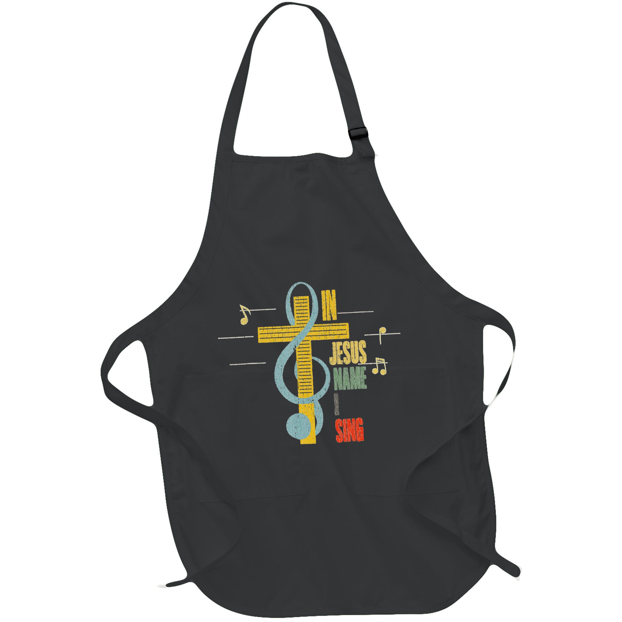 Vintage In Jesus Name I Sing Music Note Cross Apron