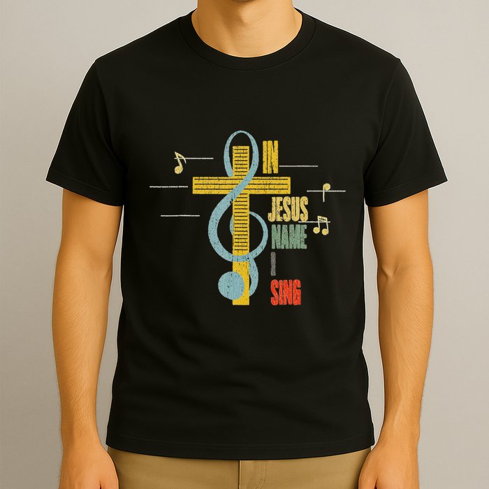 Vintage In Jesus Name I Sing Music Note Cross T-Shirt