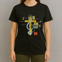 Vintage In Jesus Name I Sing Music Note Cross T-Shirt