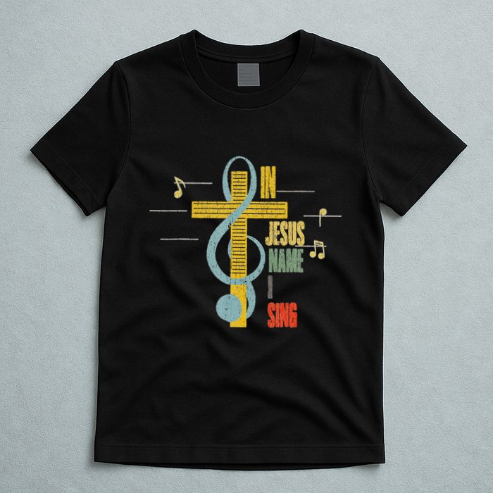 Vintage In Jesus Name I Sing Music Note Cross T-Shirt