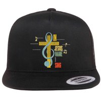 Vintage In Jesus Name I Sing Music Note Cross Flat Bill Trucker Hat