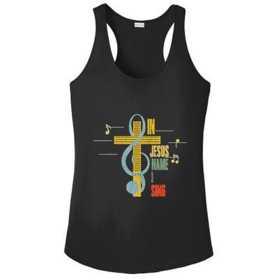 Vintage In Jesus Name I Sing Music Note Cross Ladies PosiCharge Competitor Racerback Tank