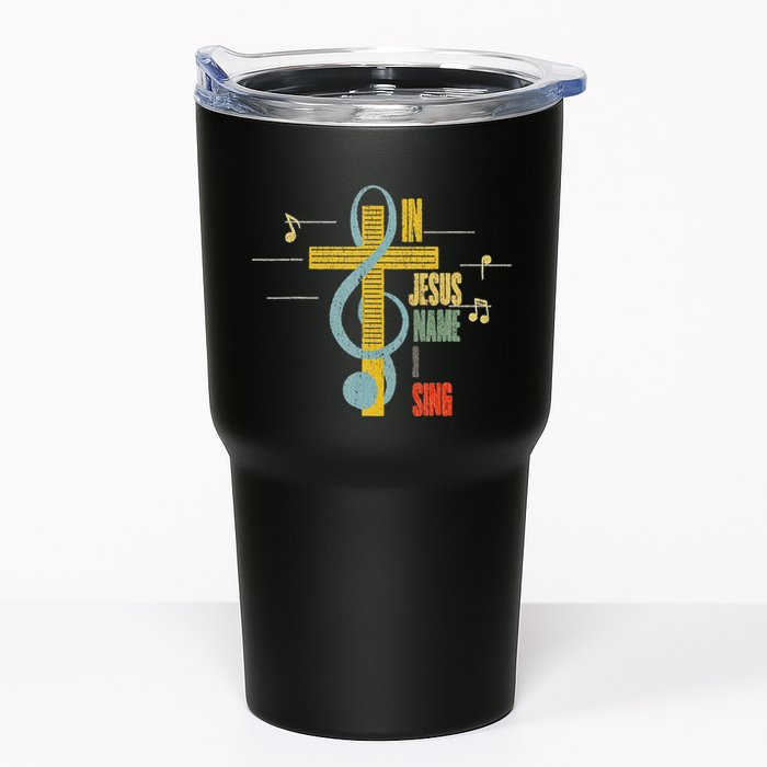 Vintage In Jesus Name I Sing Music Note Cross Tumbler