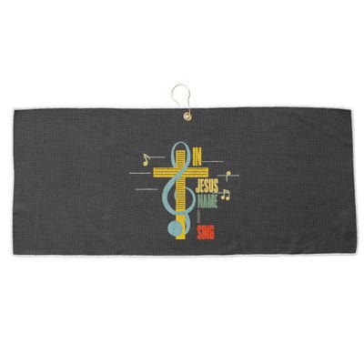 Vintage In Jesus Name I Sing Music Note Cross Large Microfiber Waffle Golf Towel