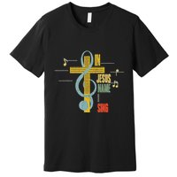 Vintage In Jesus Name I Sing Music Note Cross Premium T-Shirt