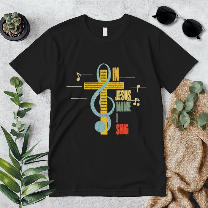 Vintage In Jesus Name I Sing Music Note Cross Premium T-Shirt