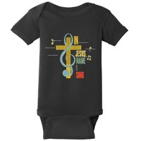 Vintage In Jesus Name I Sing Music Note Cross Baby Bodysuit