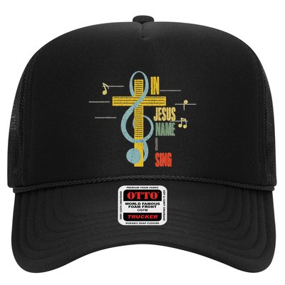 Vintage In Jesus Name I Sing Music Note Cross Trucker Hat