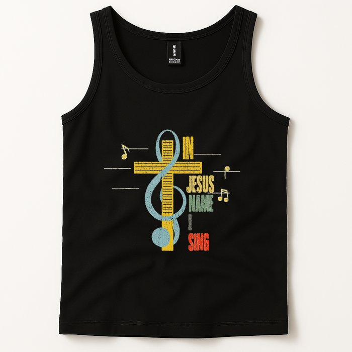 Vintage In Jesus Name I Sing Music Note Cross Tank Top