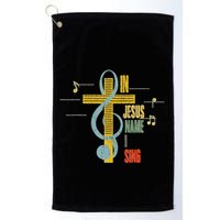 Vintage In Jesus Name I Sing Music Note Cross Golf Towel