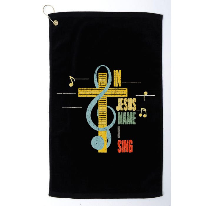Vintage In Jesus Name I Sing Music Note Cross Golf Towel