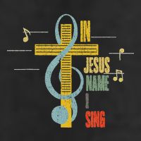 Vintage In Jesus Name I Sing Music Note Cross Golf Towel
