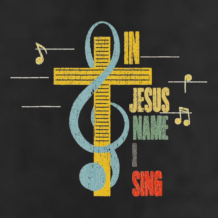 Vintage In Jesus Name I Sing Music Note Cross Golf Towel