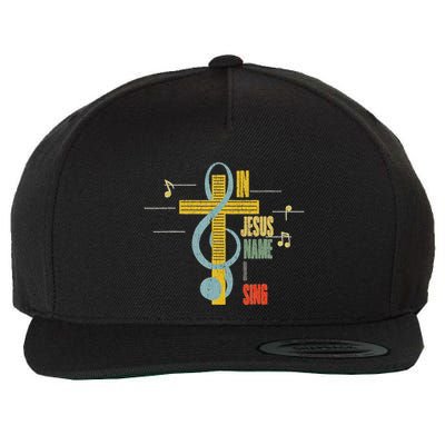 Vintage In Jesus Name I Sing Music Note Cross Wool Snapback Cap